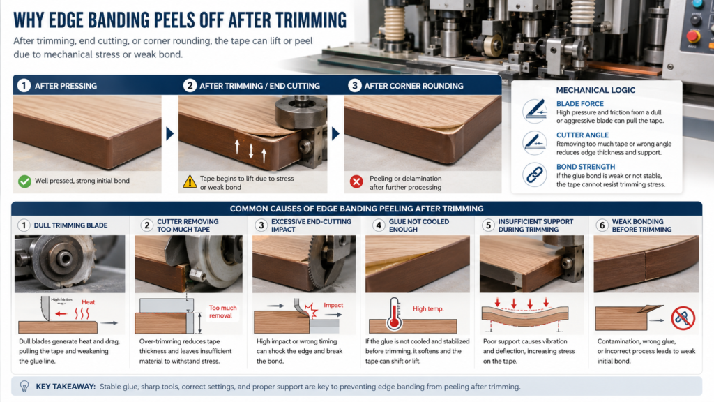 Why edge banding peels off after trimming on furniture panels