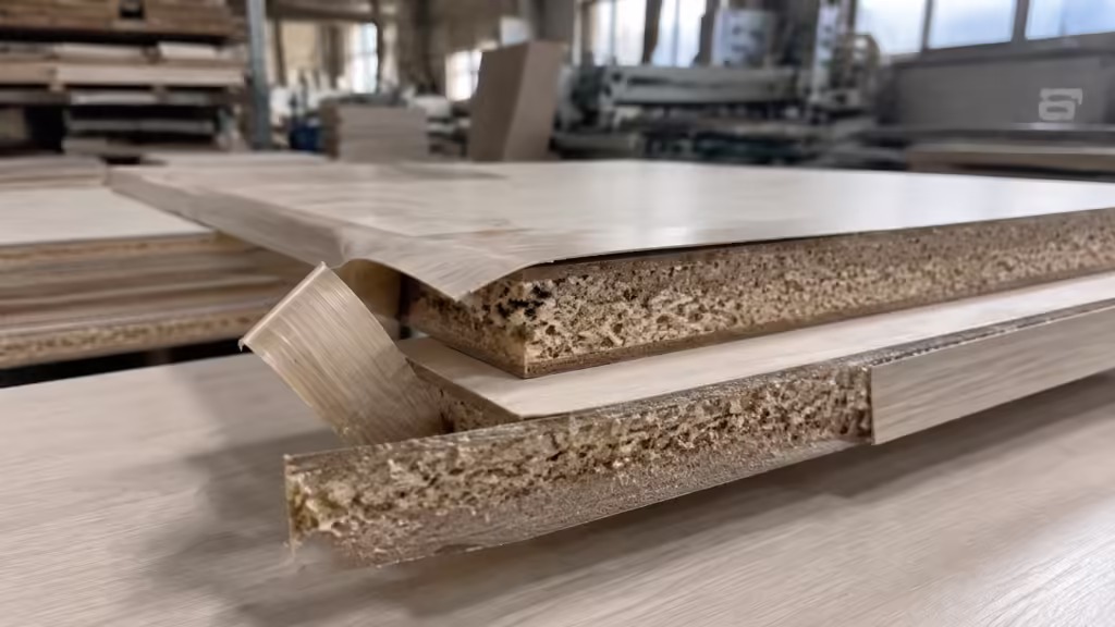 PVC edge banding peeling off from MDF panel due to adhesive bonding failure